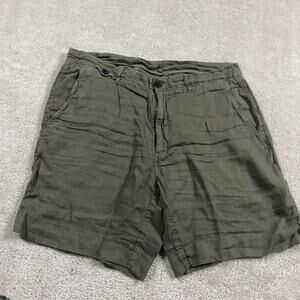 Billy Reid Shorts Mens 33 Green Linen Casual Flat Front Lightweight Preppy